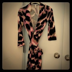 Diane Von Furstenberg pink and black wrap dress